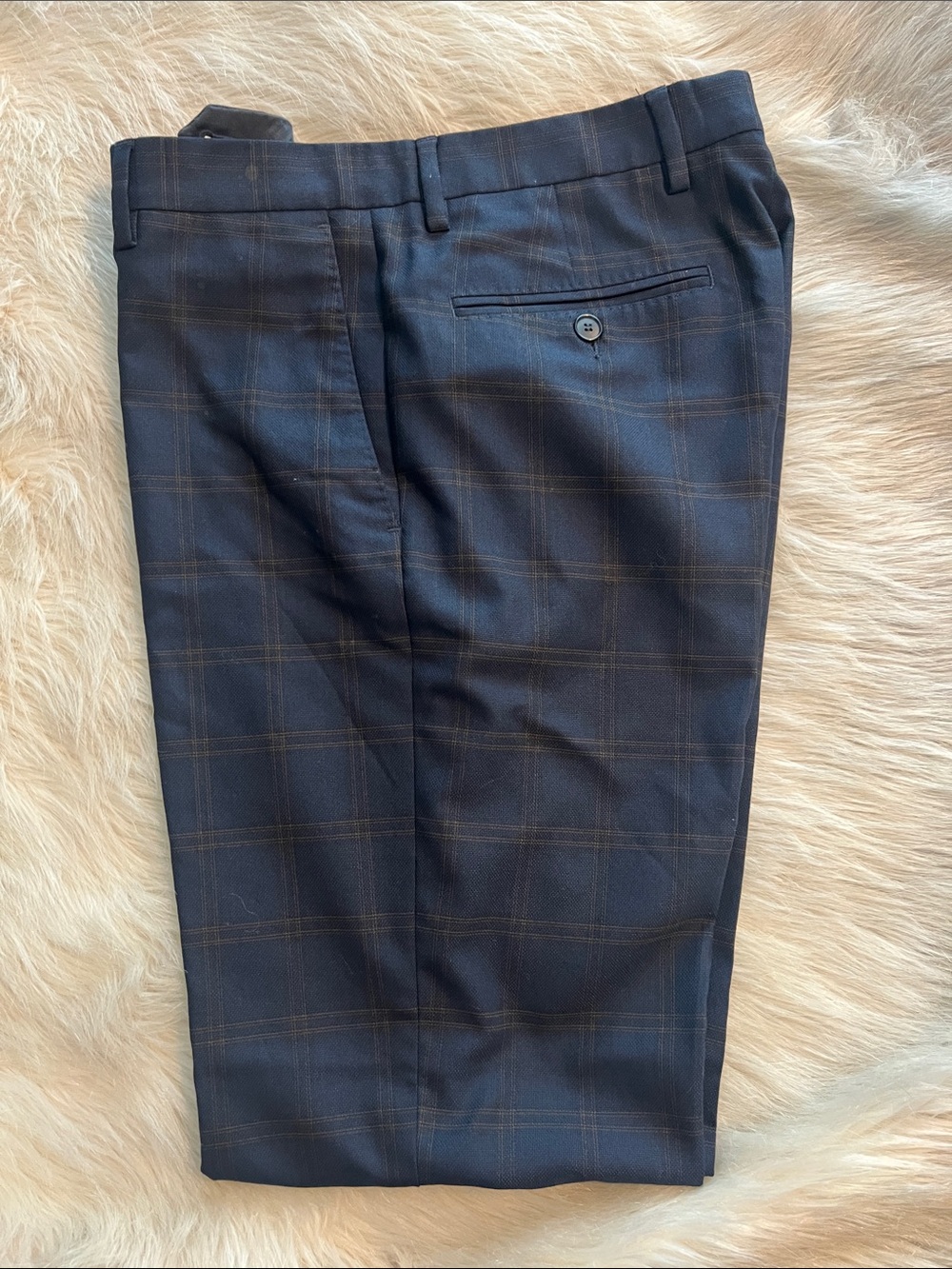 Men's Navy Plaid Dress Pants